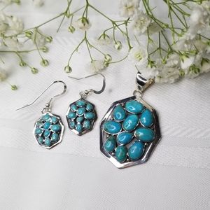 Santa Fe Style Kingman Turquoise Earrings&Pendant